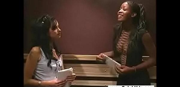  Interracial lesbians in elevator
